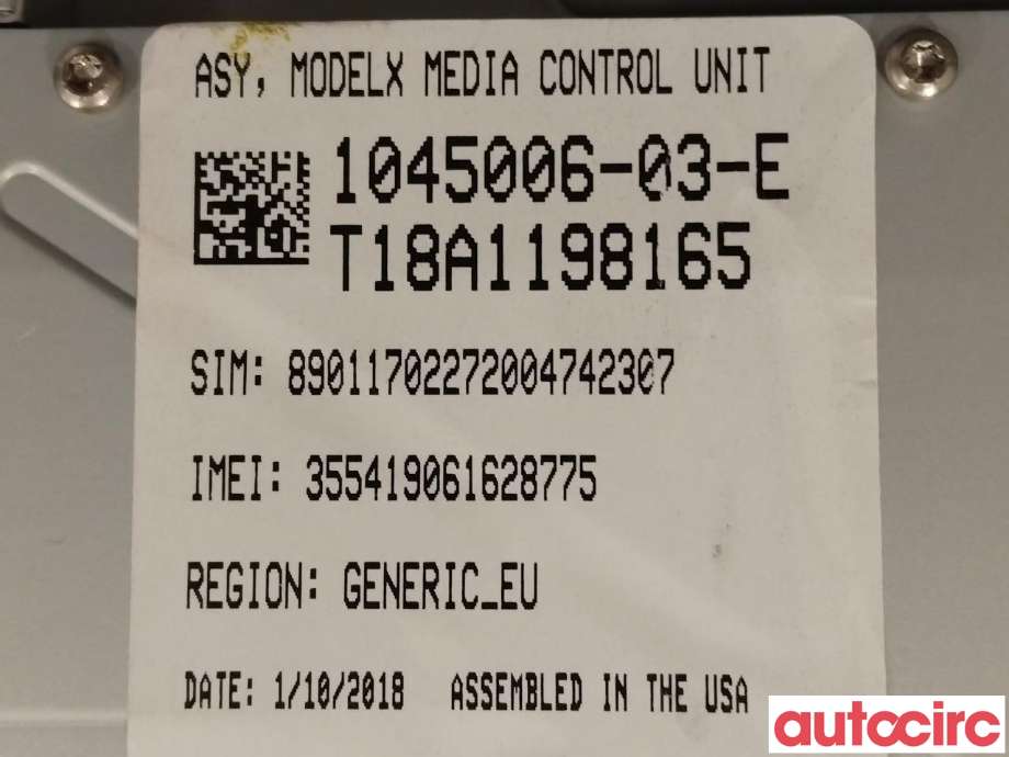 Multimedia display (MCU - Media Controller Unit) til Tesla Model X 2016-->>  (TESLA|1084333-00-A|1045006-03-E)