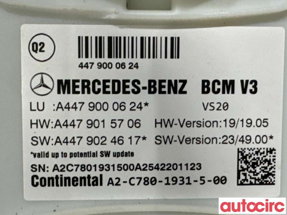 Styreenhet comfort (BCM) til Mercedes Vito 2014-->> (W447) (W447) (MERCEDES|A4479000624|A2-C780-1931-5-00)
