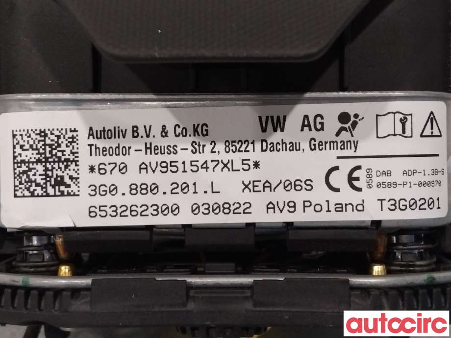 Airbag rattpute til VW Passat 2015-2019 (Fase 1) (B8) (B8) (VOLKSWAGEN|3G0880201L)