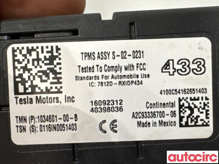 Sensor dekktrykk til Tesla Model X 2016-->>  (TESLA|1034601-00-B|A2C93336700-06)