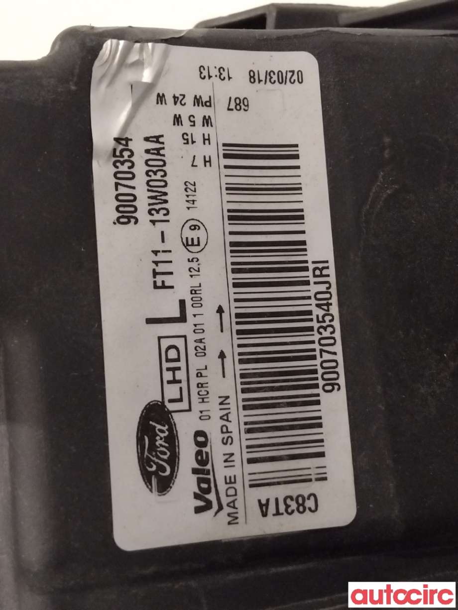 Frontlykt venstre halogen til Ford Transit Connect 2018-->> Type II, Fase 2 (FORD|1912547|90070354|FT11-13W030-AA)