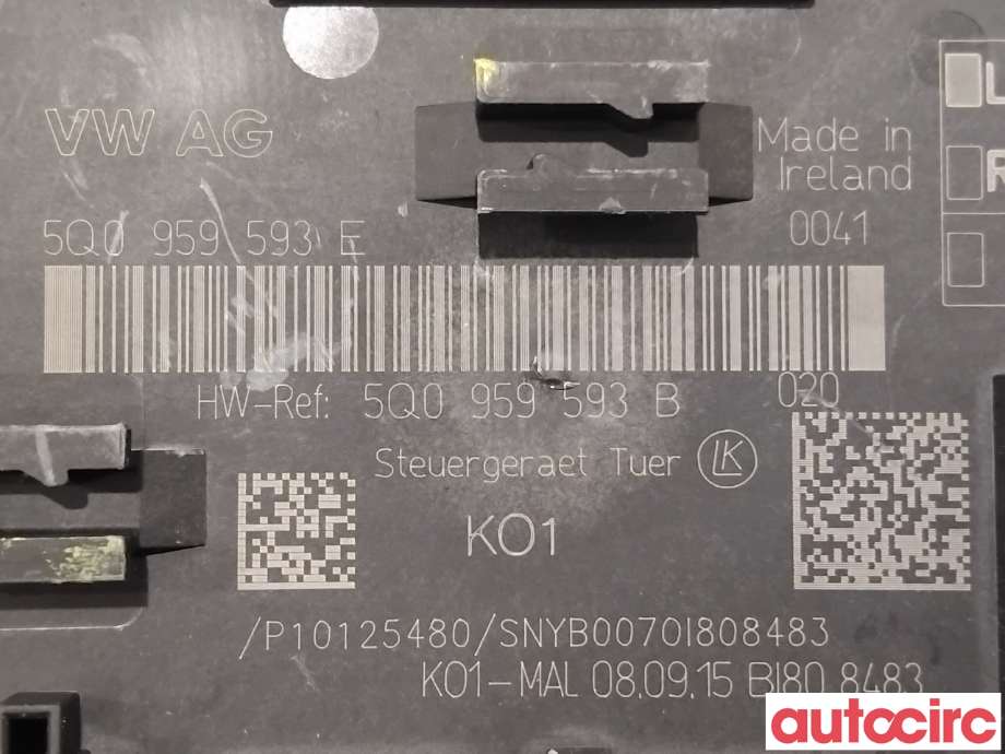 Styreenhet dør venstre foran til Audi A3 2012-2016 (Type III, Fase 1) (AUDI|5Q0959593E|)