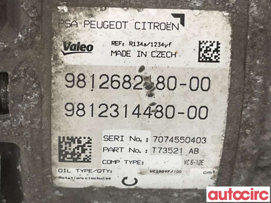 Aircondition kompressor til Peugeot 308 2013-2021 (Type II)  (PEUGEOT|1613563680|T73521AB|9812682180)