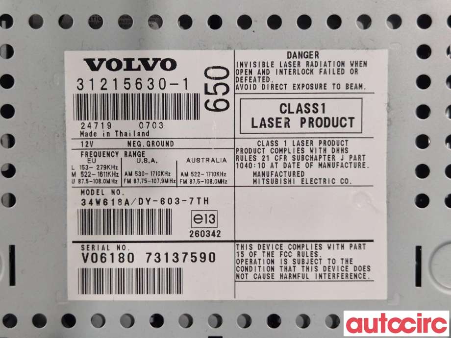 Bilstereo til Volvo V70 2005-2007 (Type II, Fase 2)  (VOLVO|36050295|31215630)