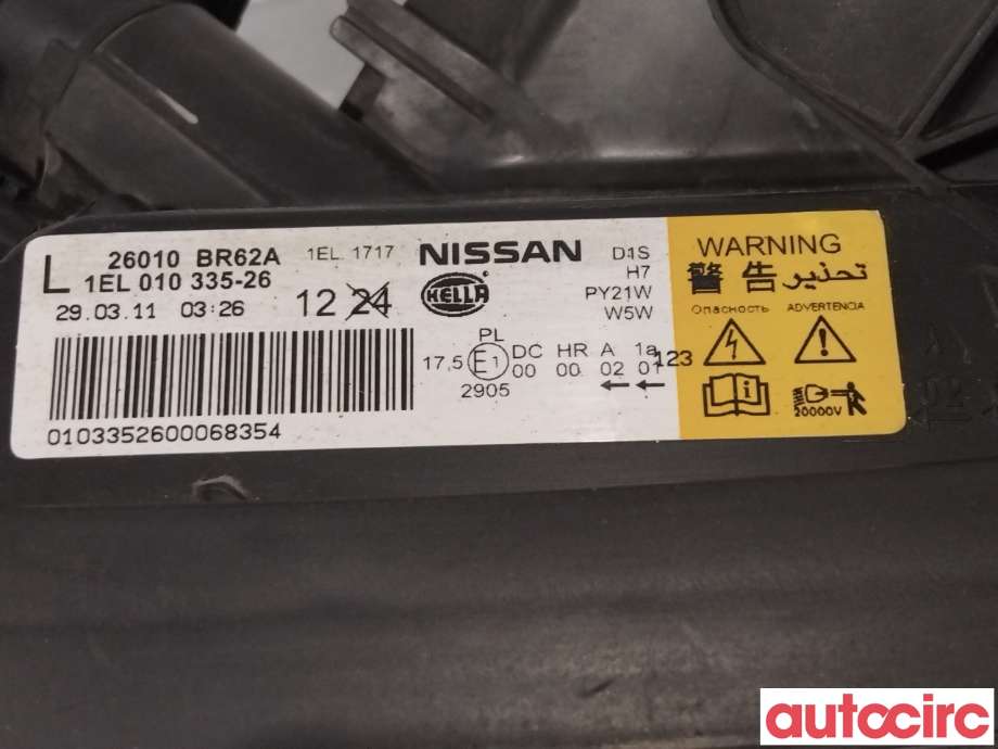 Frontlykt høyre xenon til Nissan Qashqai 2010-2014 (Type I, Fase 2) (NISSAN|26010BR60B|1EL010335-26