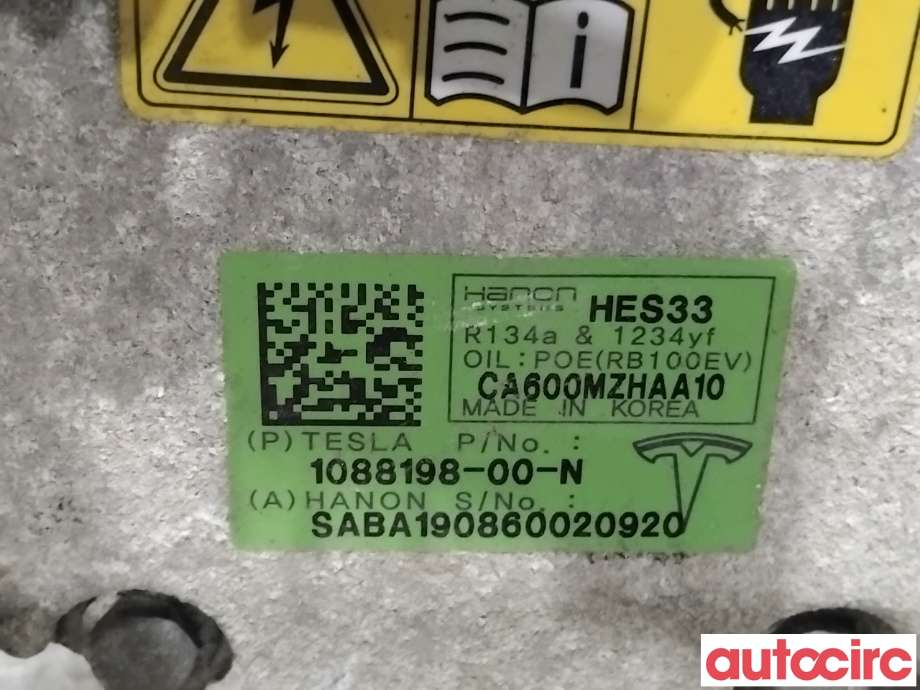 Aircondition kompressor til Tesla Model 3 2018-2023 (Fase 1) (TESLA|1088198-00-N|CA600MZHAA10)