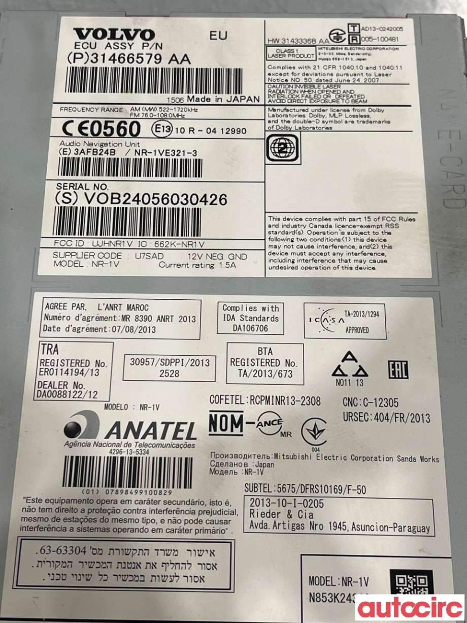 Bilstereo til Volvo V40 2012-2019  (VOLVO|36050657|31466579|31433368)