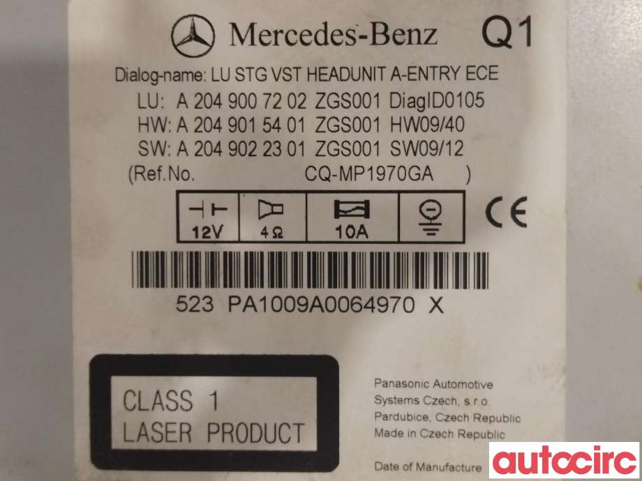 Bilstereo til Mercedes C-Klasse 2007-2011 (Fase 1) (W204) (W204) (MERCEDES|A2049007202)