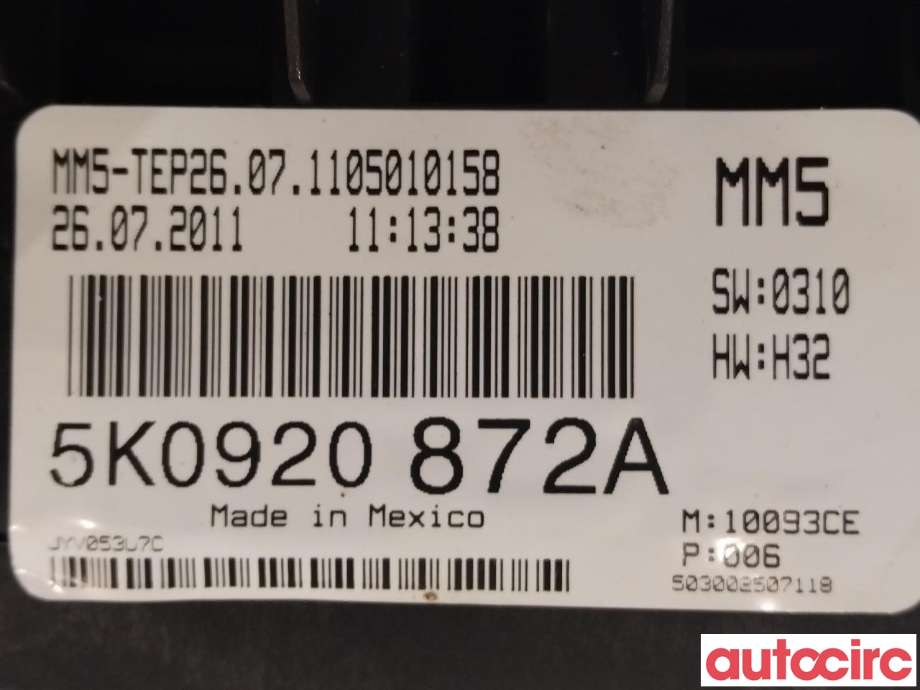 Instrumentpanel til VW Golf VI 2008-2012  (VOLKSWAGEN|5K0920872AX|5K0920872A)