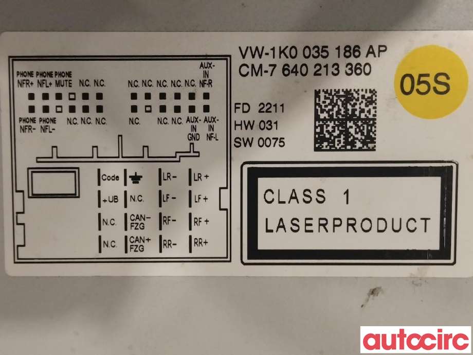 Bilstereo til VW Golf VI 2008-2012  (VOLKSWAGEN|NO NR|7640213360|1K0035186AP)
