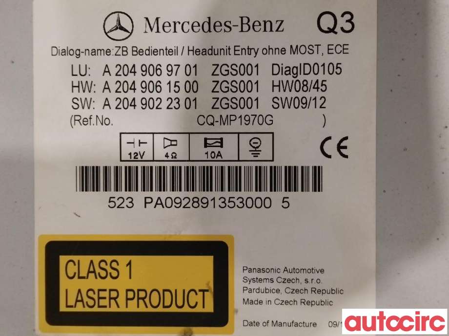 Bilstereo til Mercedes C-Klasse 2007-2011 (Fase 1) (W204) (W204) (MERCEDES|A2049069701)