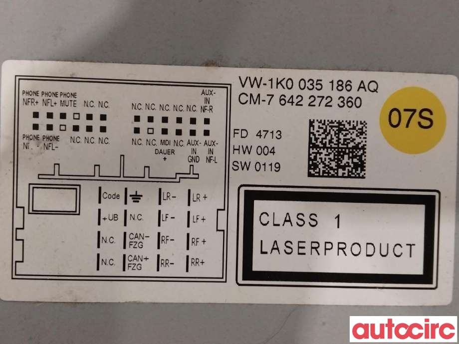 Bilstereo til VW Caddy 2010-2015 (Type III, Fase 2) (VOLKSWAGEN|1K0057186B|1K0035186AQ)