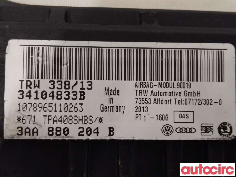Airbag passasjer til VW Caddy 2010-2015 (Type III, Fase 2) (VOLKSWAGEN|3AA880204|3AA880204B)