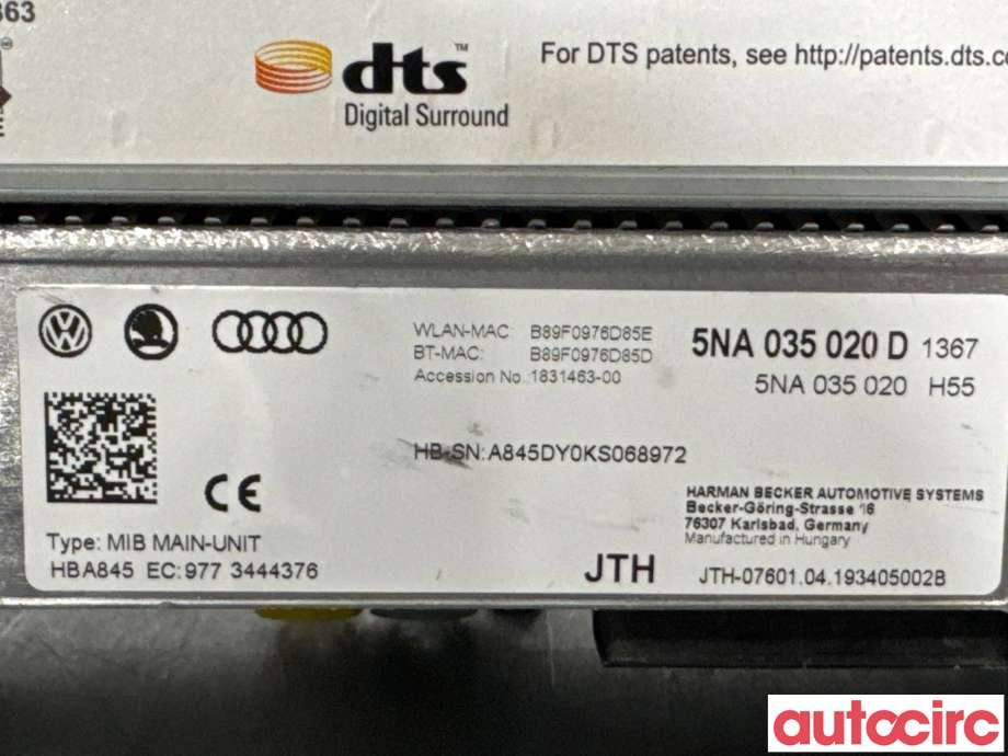 Bilstereo navigasjon til VW e-Golf 2017-2020 (Fase 2) (VOLKSWAGEN|5NA035020D|HBA845)