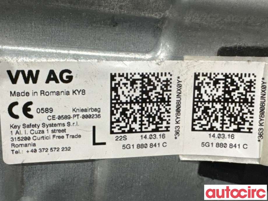 Airbag kne til VW e-Golf 2017-2020 (Fase 2) (VOLKSWAGEN|5G1880841G|CE-0589-PT-000236|5G1880841H)