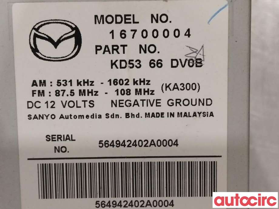 Bilstereo til Mazda CX-5 2012-2017 (Type I)  (MAZDA|KD53-66-DV0B)