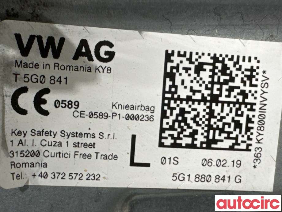 Airbag kne til VW e-Golf 2017-2020 (Fase 2) (VOLKSWAGEN|5G1880841G|CE-0589-PT-000236|5G1880841H)