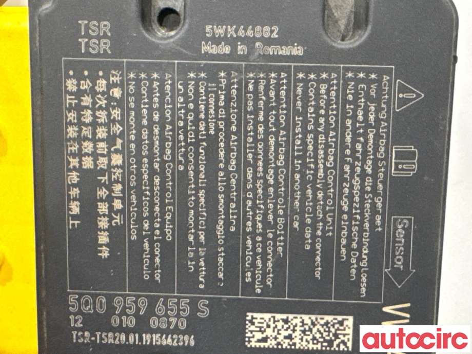 Airbag elektronikk til VW e-Golf 2017-2020 (Fase 2)  (VOLKSWAGEN|5Q0959655S|5WK44882)