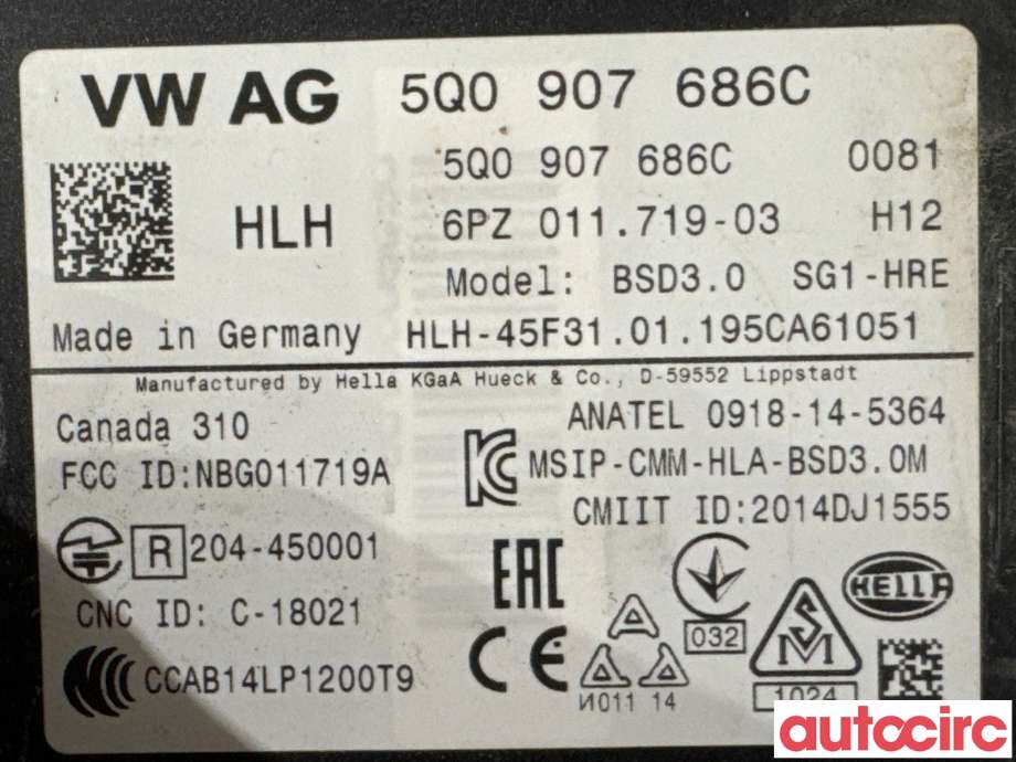 Sensor radar til VW e-Golf 2017-2020 (Fase 2) (VOLKSWAGEN|5Q0907686C|6PZ011719-03)