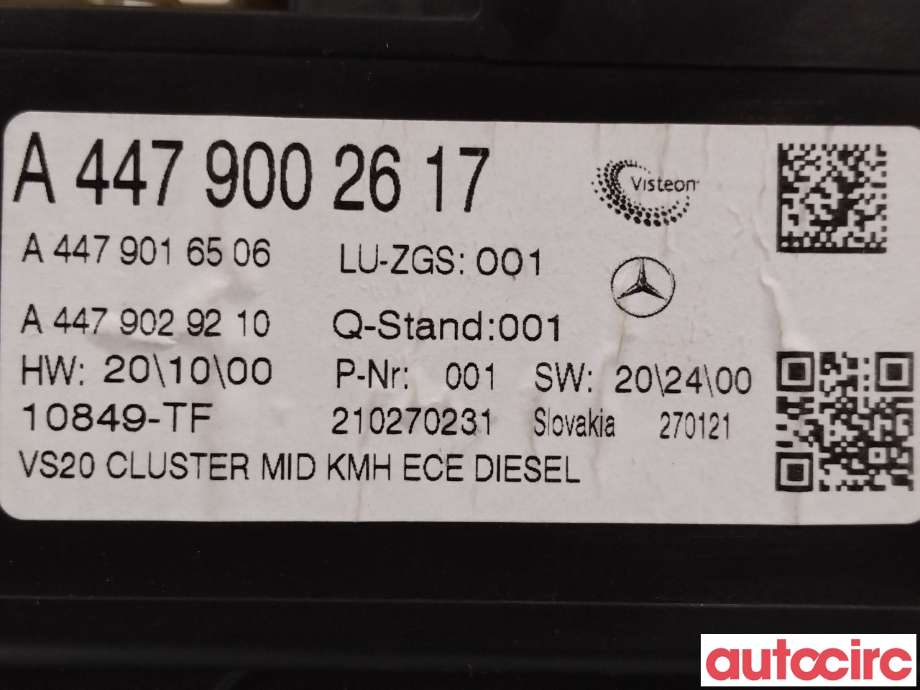 Instrumentpanel til Mercedes Vito 2014-->> (W447) (W447) (MERCEDES|A4479002617)