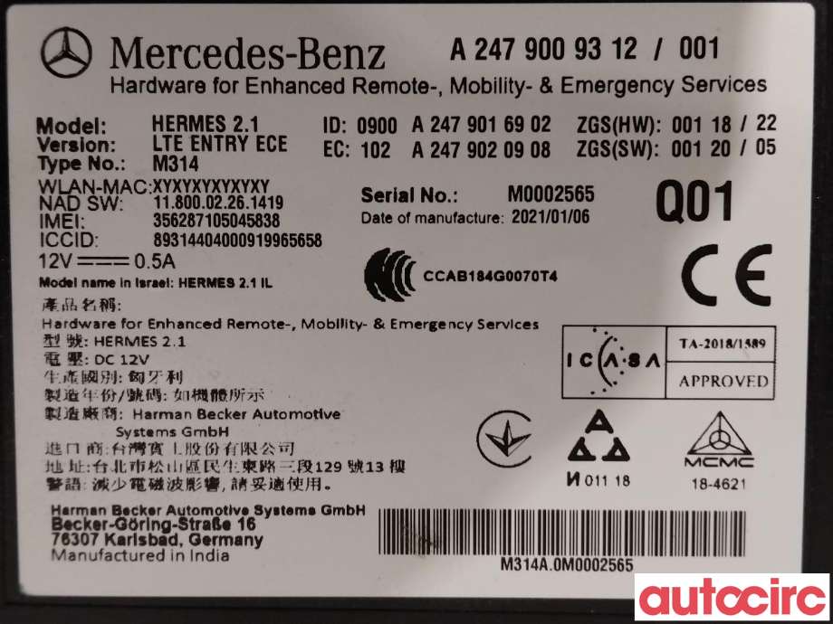 Styreenhet diverse til Mercedes Vito 2014-->> (W447) (W447) (MERCEDES|A2479009312)