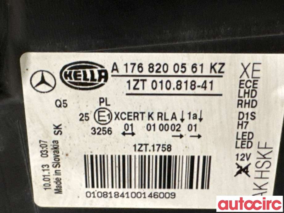 Frontlykt venstre halogen til Mercedes A-Klasse 2012-2018 (W176) (W176) (MERCEDES|A1768203161|1ZT010818-41|A1768200561)