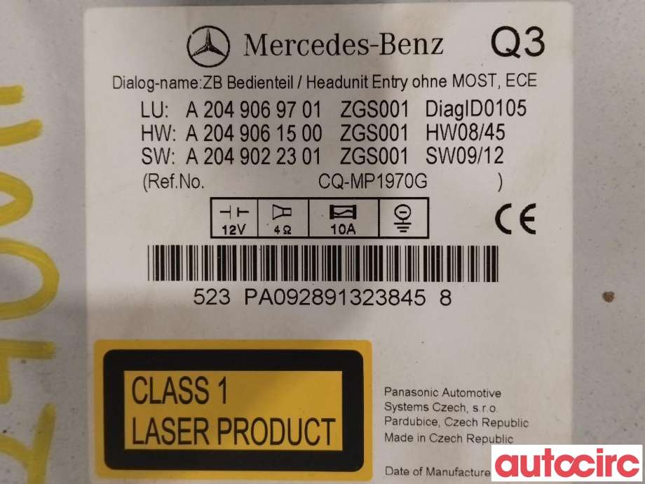 Bilstereo til Mercedes C-Klasse 2007-2011 (Fase 1) (W204) (W204) (MERCEDES|A2049069701)