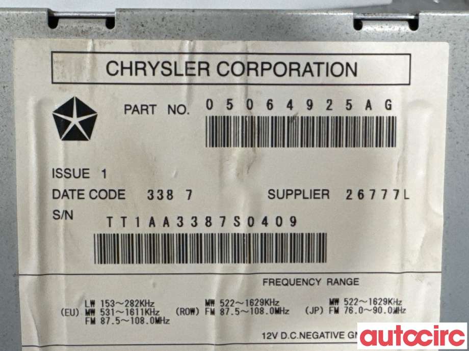 Bilstereo til Chrysler Voyager 2008-2011 (Type V)  (CHRYSLER|5064925AE||05064925AG)