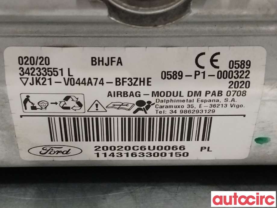 Airbag passasjer til Ford Transit Courier 2018-2023 (Type I, Fase 2) (FORD|2733308|JK21-V044A74-BF3ZHE)