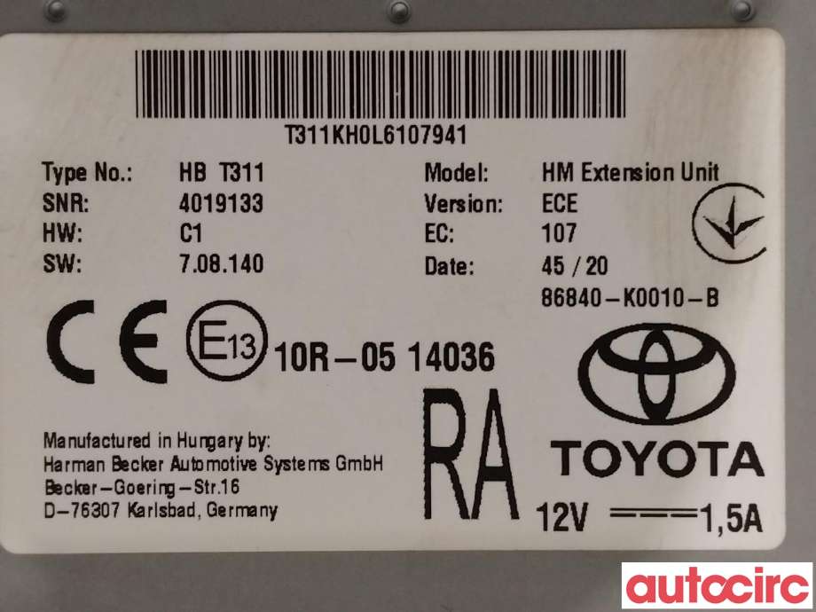 Styreenhet diverse til Toyota RAV4 2019-->> (Type V)  (TOYOTA|86840K0010|86840K0010-B)
