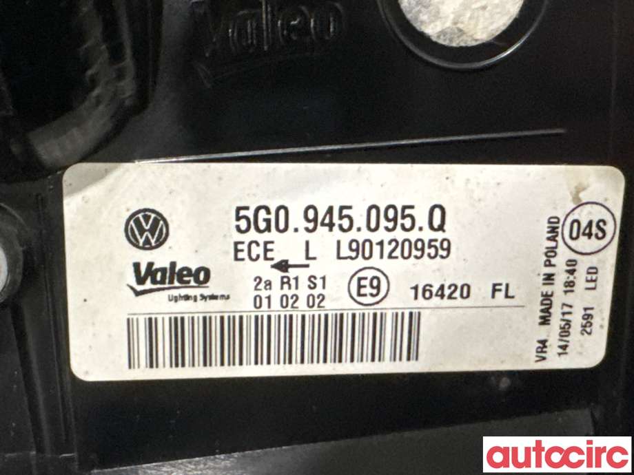 Baklykt venstre til VW e-Golf 2017-2020 (Fase 2)  (VOLKSWAGEN|5G0945095Q|)
