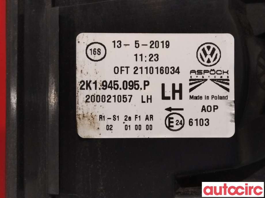 Baklykt venstre til VW Caddy 2015-2020 (Type III, Fase 3) (VOLKSWAGEN|2K1945095P)