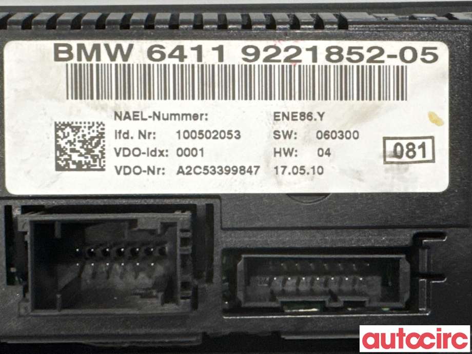 Varmeapparat betjening til BMW 3-Serie 2005-2011 (E90/E91/E92/E93) (E90/E91/E92/E93) (BMW|64119286618|A2C53399847|64119221852)