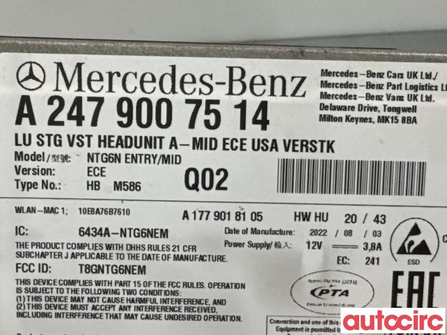 Bilstereo navigasjon til Mercedes Sprinter 2018-->> (907/910) (907/910) (MERCEDES|A2479007514|)