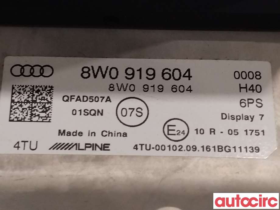 Multimedia display (MCU - Media Controller Unit) til Audi A4 2015-2019 (Type V, Fase 1) (B9) (B9) (AUDI|8W0919604A|8W0919604)