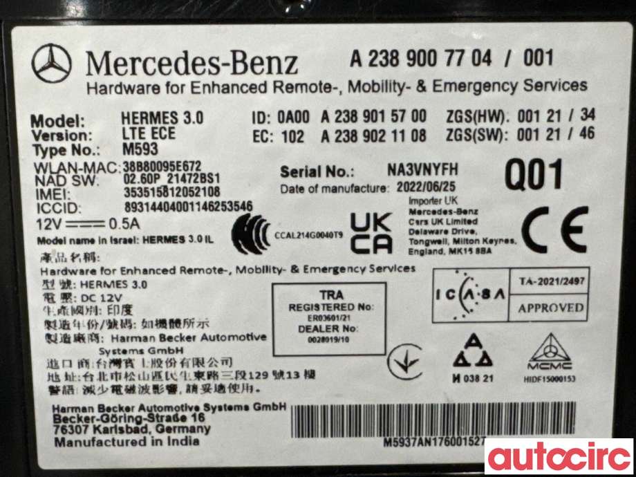 Styreenhet diverse til Mercedes Sprinter 2018-->> (907/910) (907/910) (MERCEDES|A2389007704|)