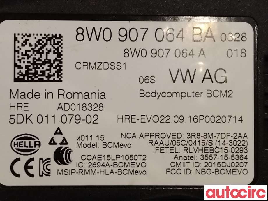 Styreenhet comfort (BCM) til Audi A4 2015-2019 (Type V, Fase 1) (B9) (B9) (AUDI|8W0907064BH|8W0907064BA)