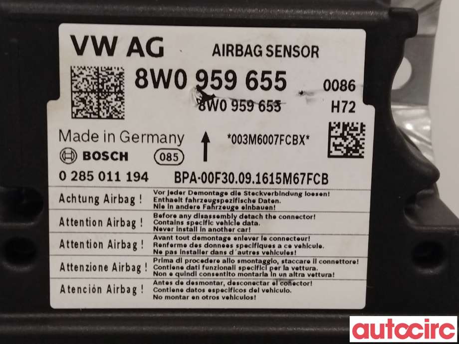 Airbag elektronikk til Audi A4 2015-2019 (Type V, Fase 1) (B9) (B9) (AUDI|8W0959655)
