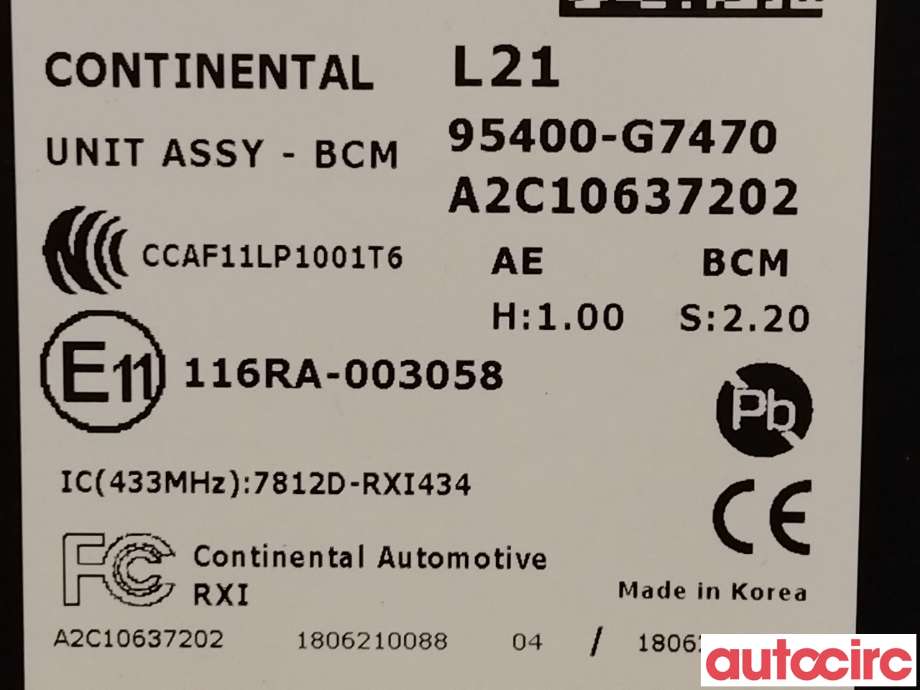Styreenhet comfort (BCM) til Hyundai Ioniq Electric 2016-2019 (Fase 1) (HYUNDAI|95400G7470|95400-G7470)