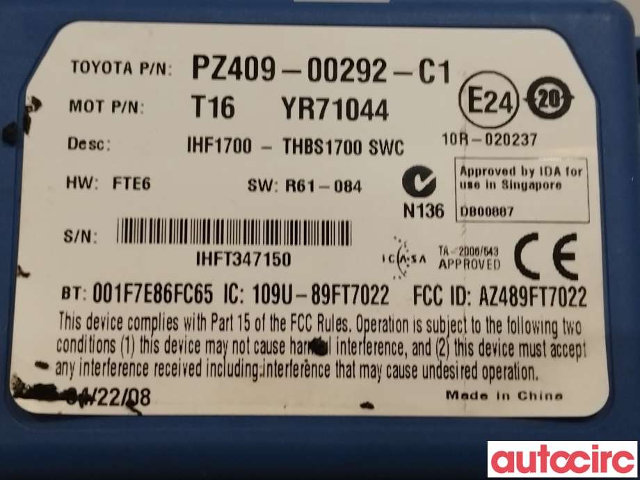 Styreenhet bluetooth til Toyota RAV4 2006-2009 (Type III, Fase 1) (TOYOTA|NO NR||PZ40900292)