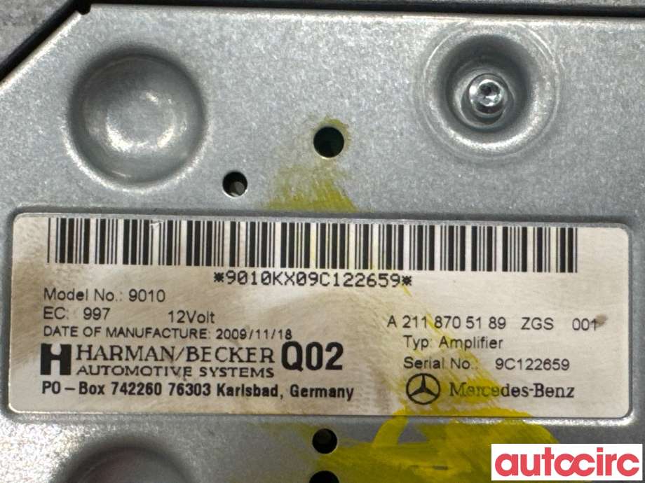 Bilstereo forsterker til Mercedes E-Klasse 2009-2013 (Fase 1) (W212) (W212) (MERCEDES|A2188201100|9010|A2118705189)