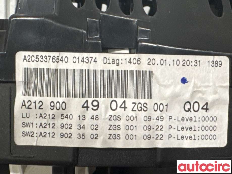 Instrumentpanel til Mercedes E-Klasse 2009-2013 (Fase 1) (W212) (W212) (MERCEDES|A2129004904|A2C53376540|A2129003010)