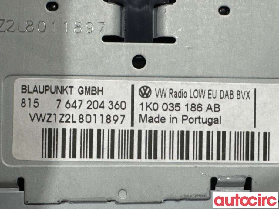 Bilstereo til VW Golf VI 2008-2012  (VOLKSWAGEN|1K0057187BX|7647204360|1K0035186AB)