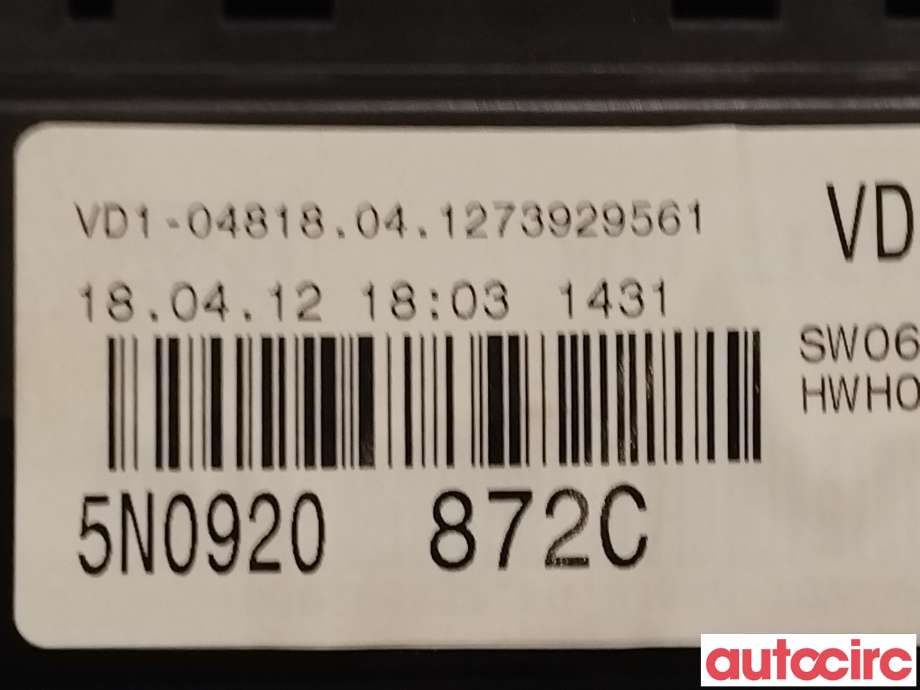 Instrumentpanel til VW Tiguan 2011-2016 (Type I, Fase 2) (VOLKSWAGEN|5N0920872C)