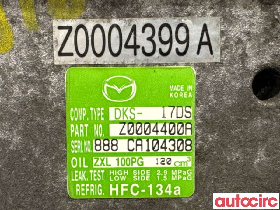 Aircondition kompressor til Mazda 6 2008-2010 (Type II, Fase 1)  (MAZDA|GDK4-61-450|DKS-17DS|Z0004400A)