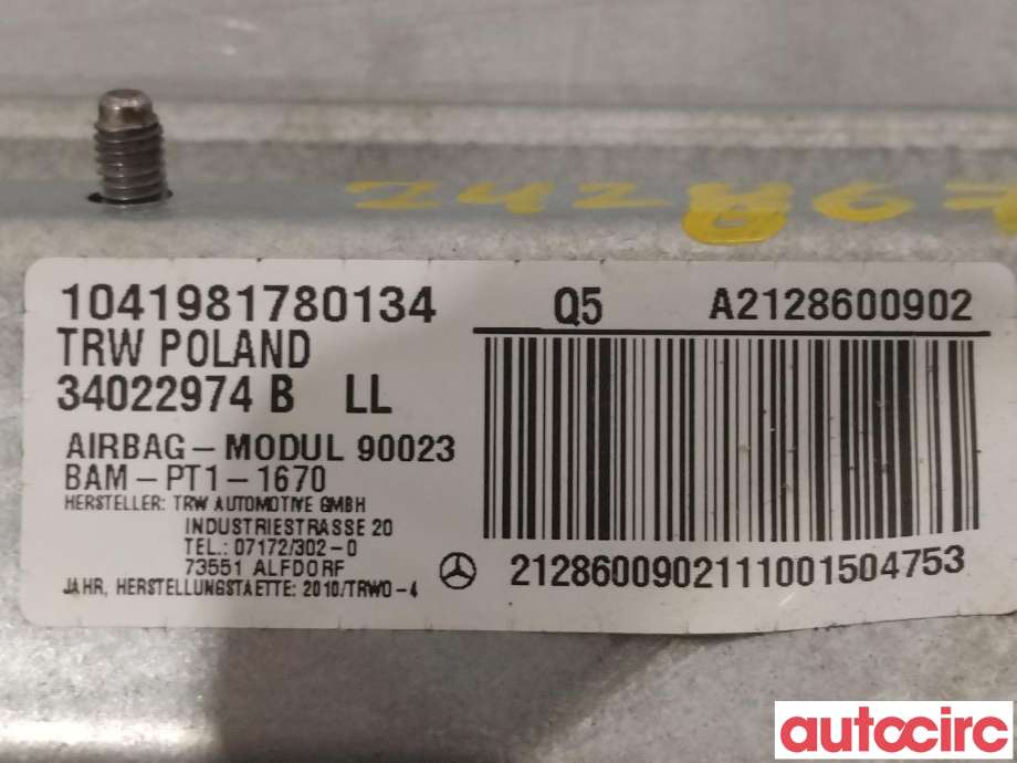 Airbag kne til Mercedes E-Klasse 2009-2013 (Fase 1) (W212) (W212) (MERCEDES|A2128600902)