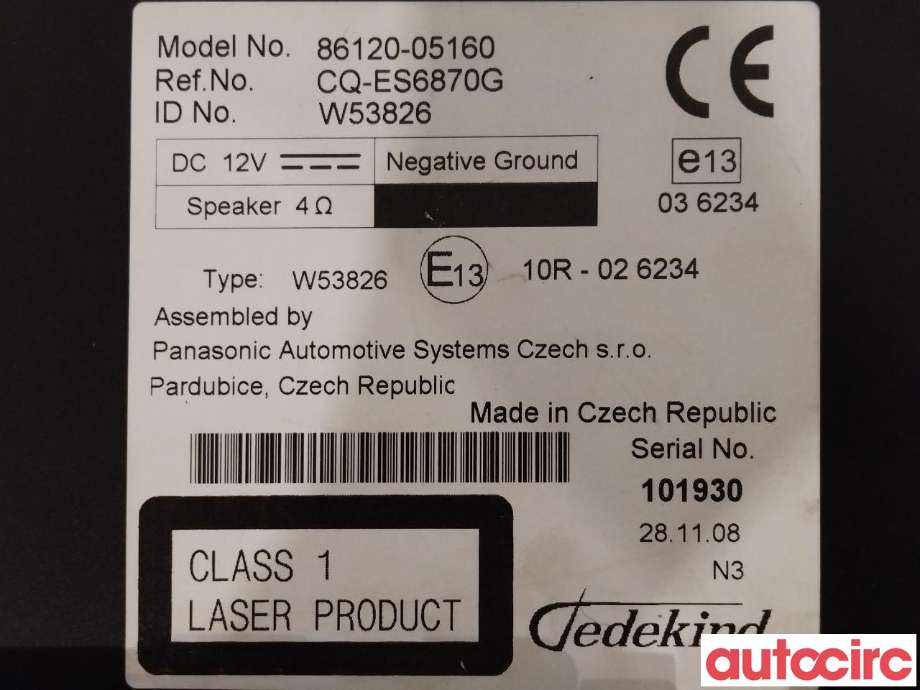 Bilstereo til Toyota Avensis 2009-2015 (Type III, Fase 1)  (TOYOTA|8612005160)