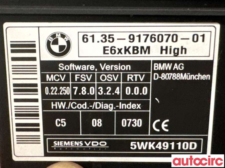 Styreenhet comfort (BCM) til BMW 5-Serie 2003-2010 (E60/E61) (E60/E61) (BMW|61359176070|5WK49110D|6135-9176070)