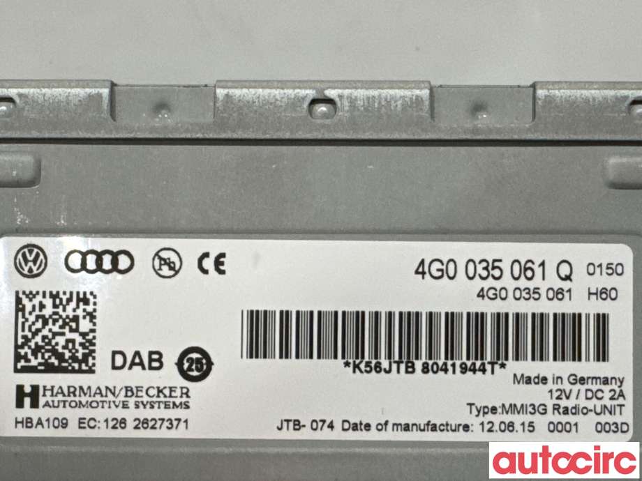 Bilstereo navigasjon til Audi A4 2007-2014 (Type IV) (B8) (B8) (AUDI|4G0035061Q|HBA109)