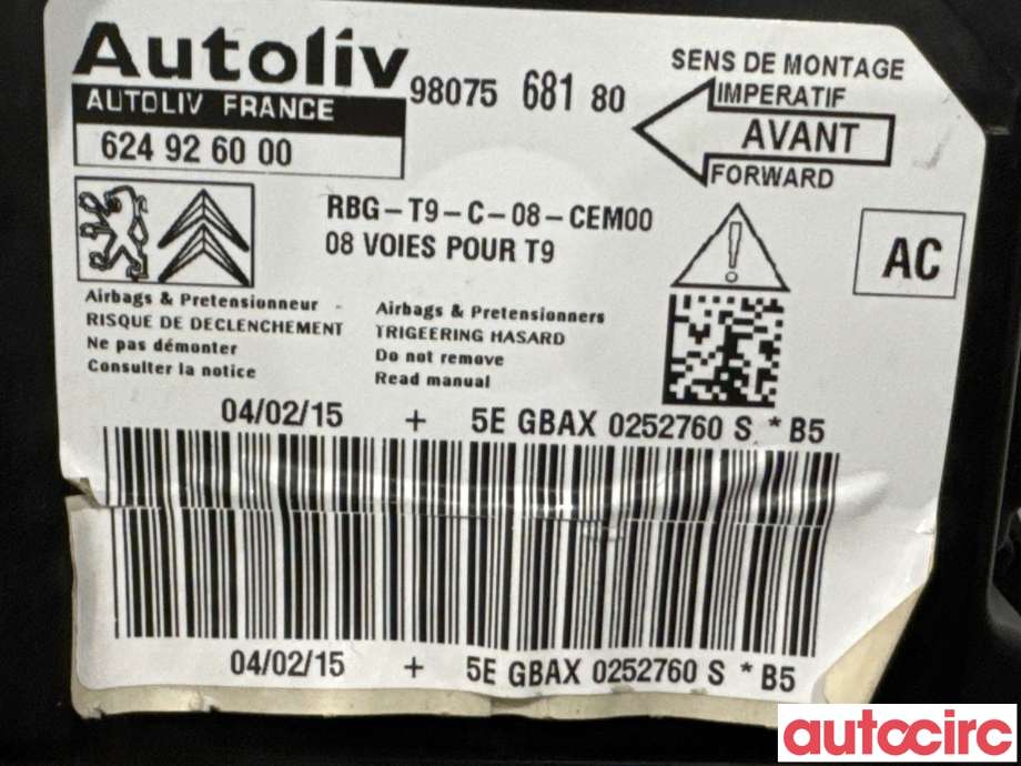 Airbag elektronikk til Peugeot 308 2013-2021 (Type II) (PEUGEOT|9807568180|624926000)